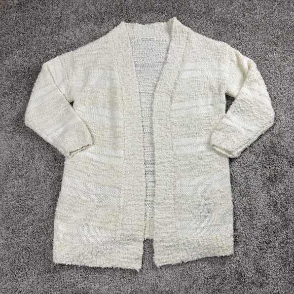 Womens Medium White Boucle Open Front Textured Knit Cardigan Boho Cottagecore - Picture 1 of 7